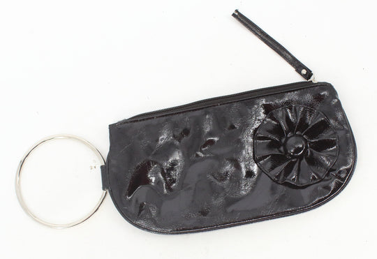 Black Vegan Leather Front Flower Wallet