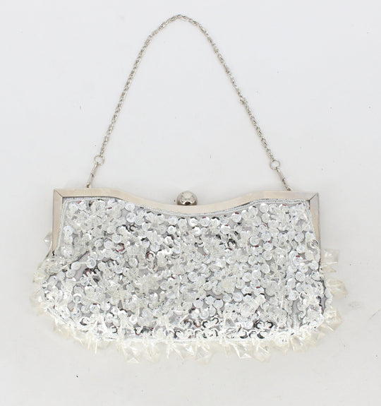 Silver and Crystal Embroidered Clutch