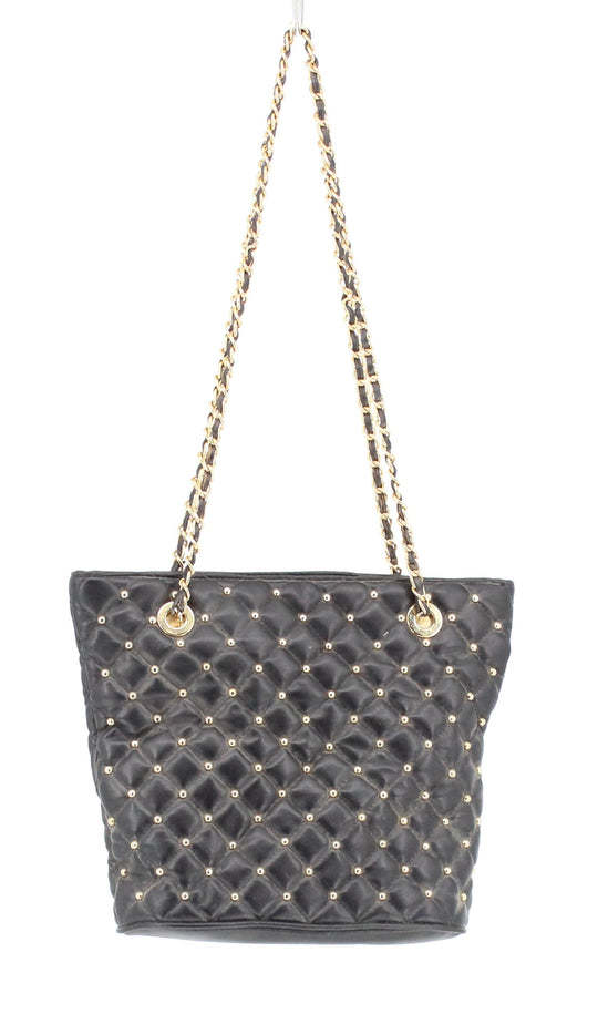 AJ Valenci Black Shoulder Bag With Golden Details On Font And Strap