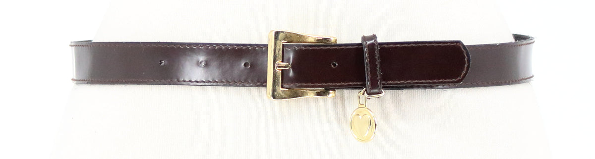 Brown Classic Vegan Leather Belt With Golden Pendant