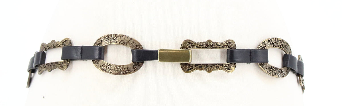 Black Adjustable Belt With Gold Buckles
