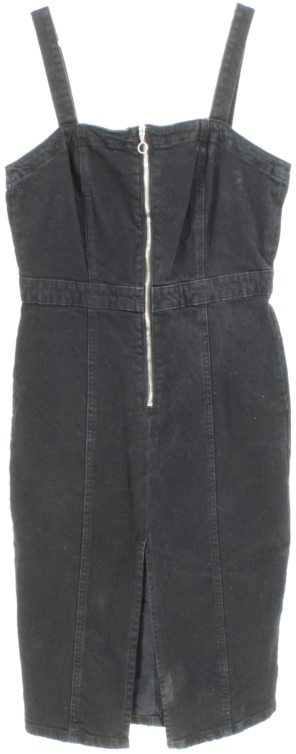 Zara Trafaluc Black Denim Front Slit Zip Dress