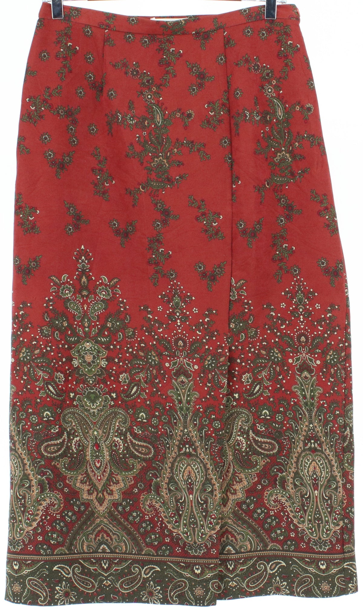 Notations  Maroon and Green Paisley Print Long Skirt