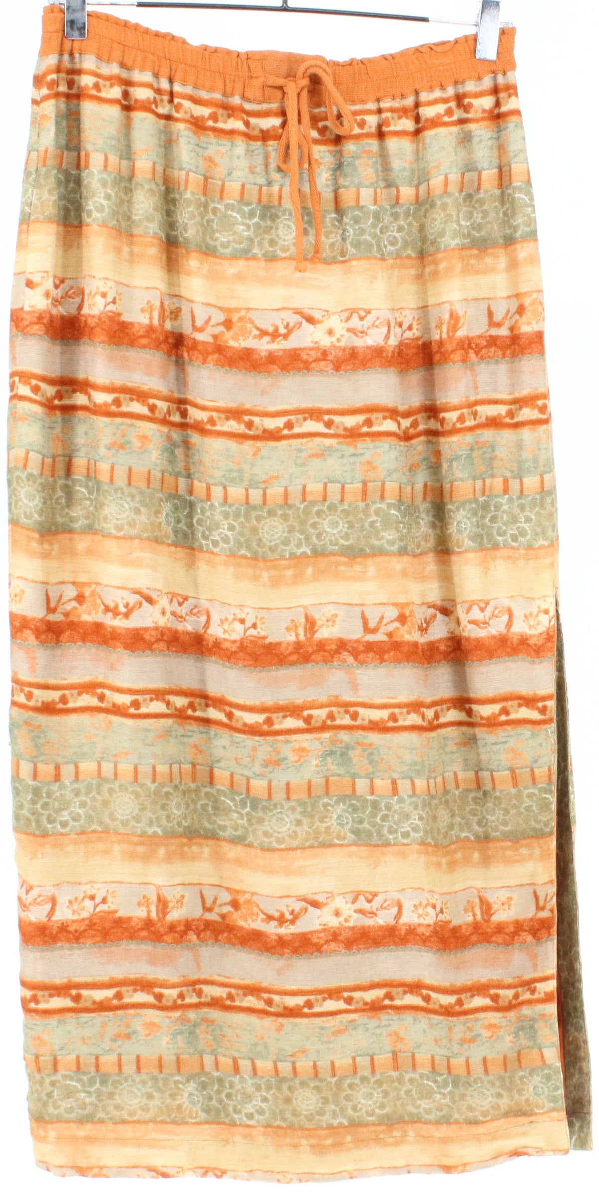 Platinum Orange Green and Beige Print Mid Skirt