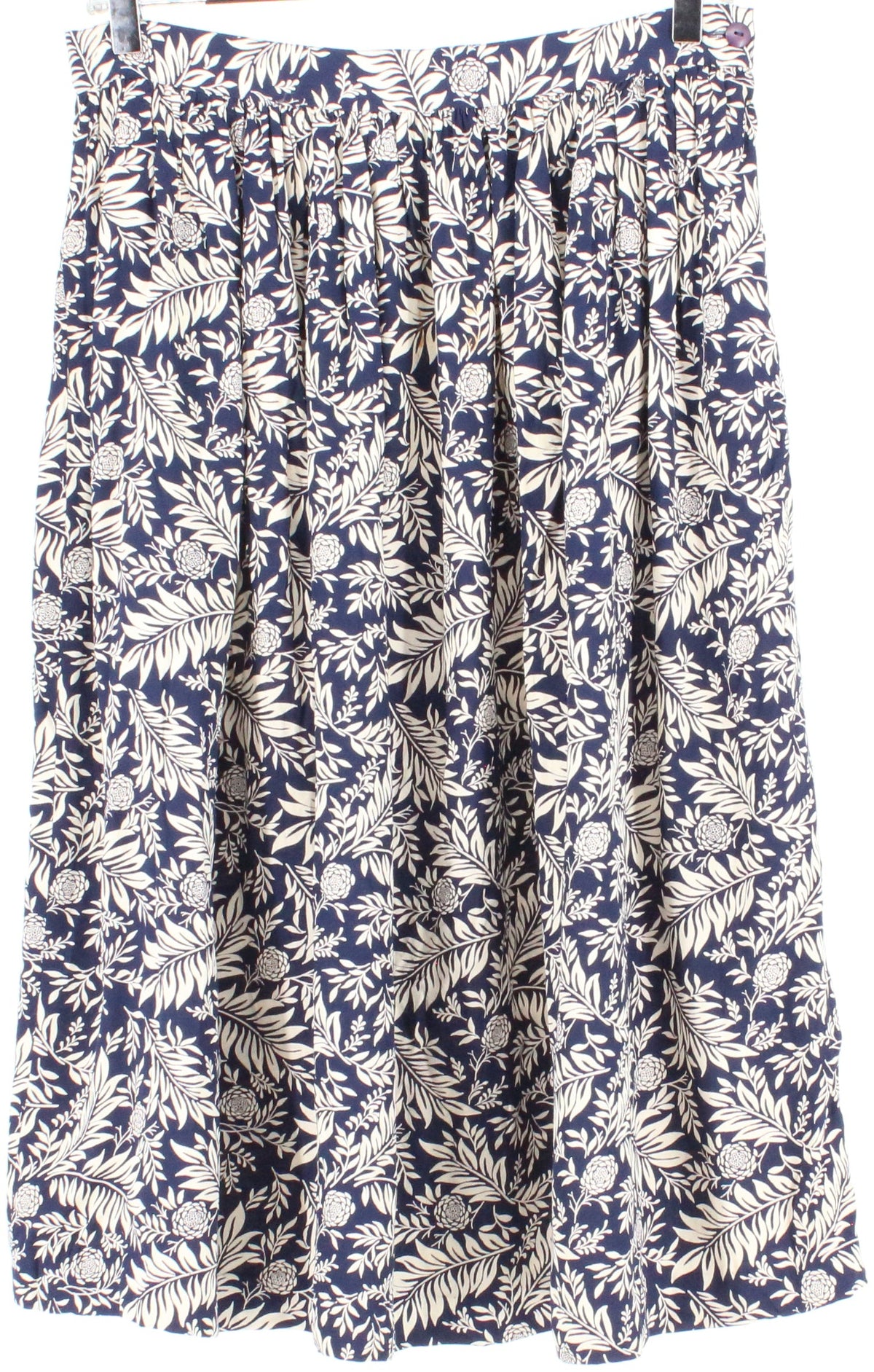 Charter Club Navy Blue and Off White Flower Print Gathered Skirt