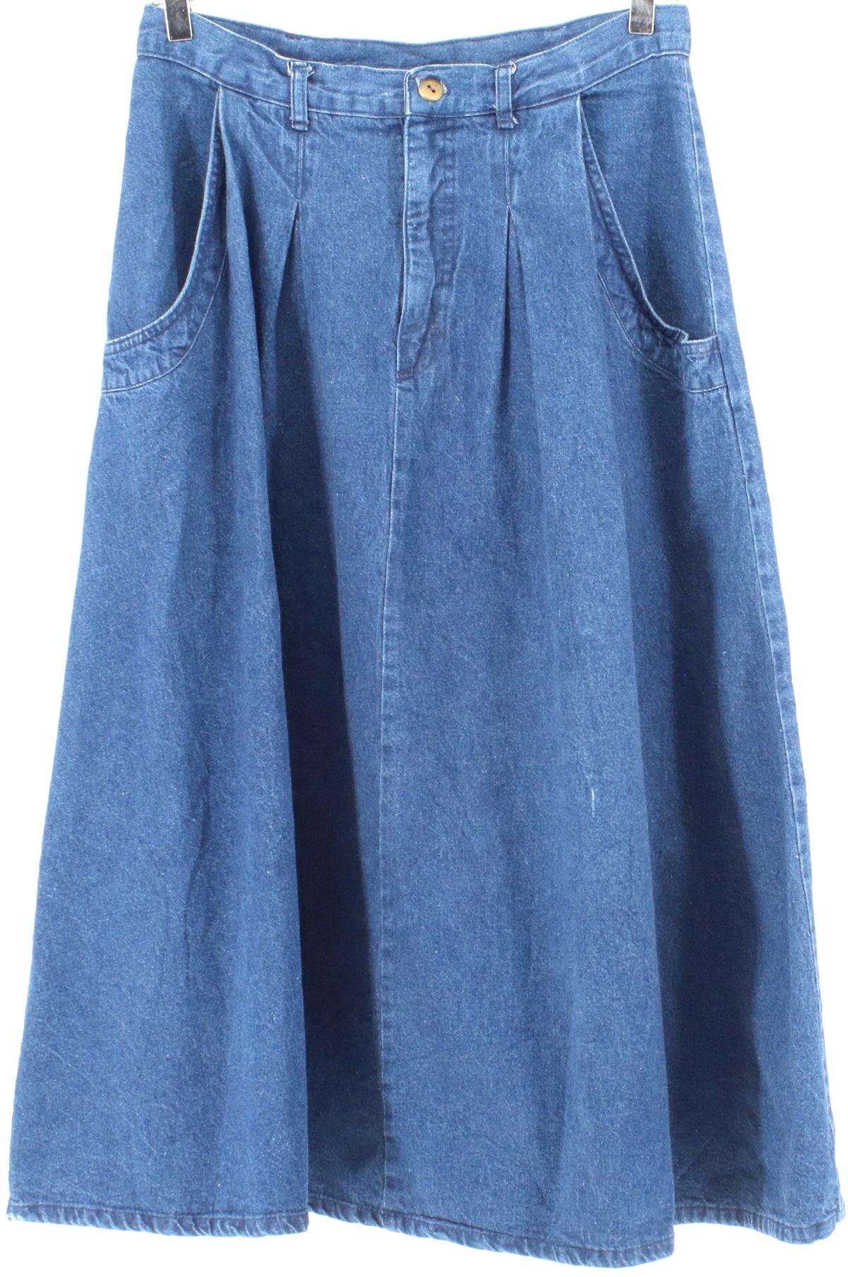 Crafted With Pride Dark Blue Wash Denim Front Pleat Mid Skirt