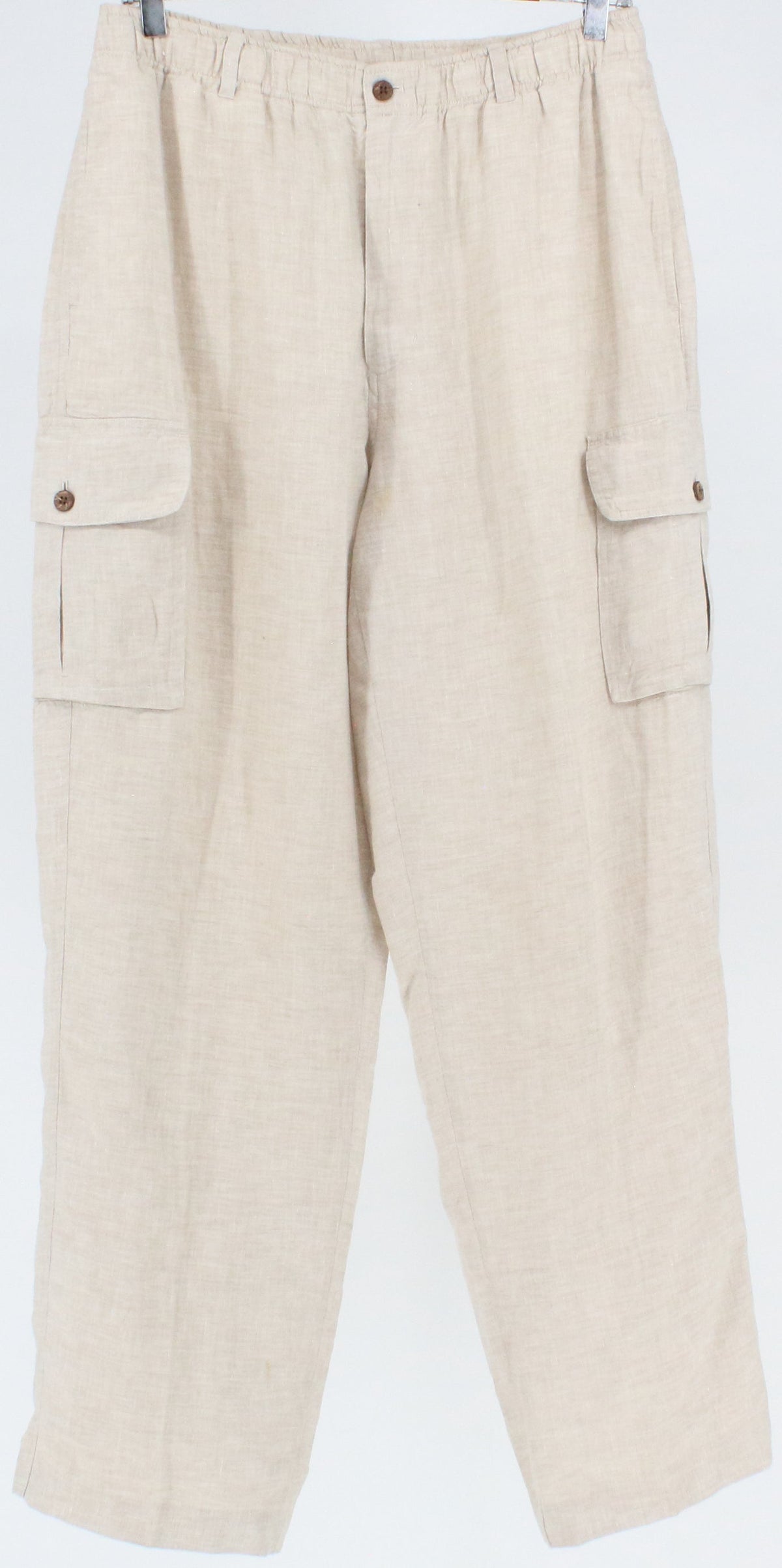 Caribbean Relaxed Fit Beige Pockets Linen Pants