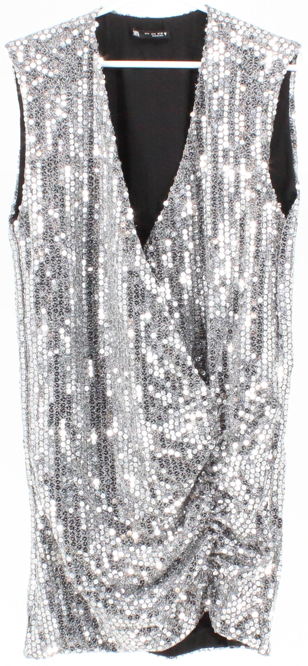 Zara Silver V Neck Sequins Dress