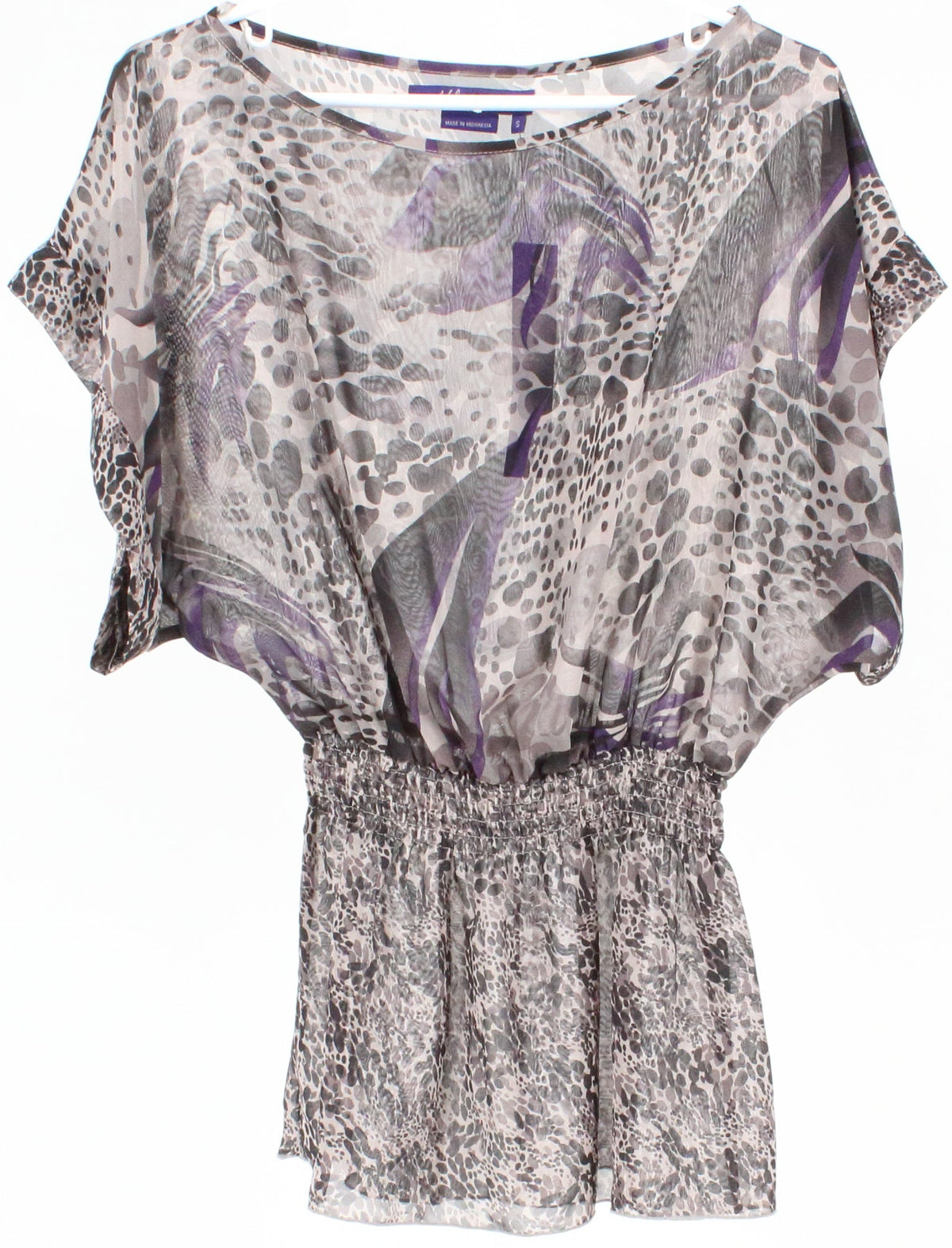 Miley Cyrus Max Azria Grey Black and Purple Print Top
