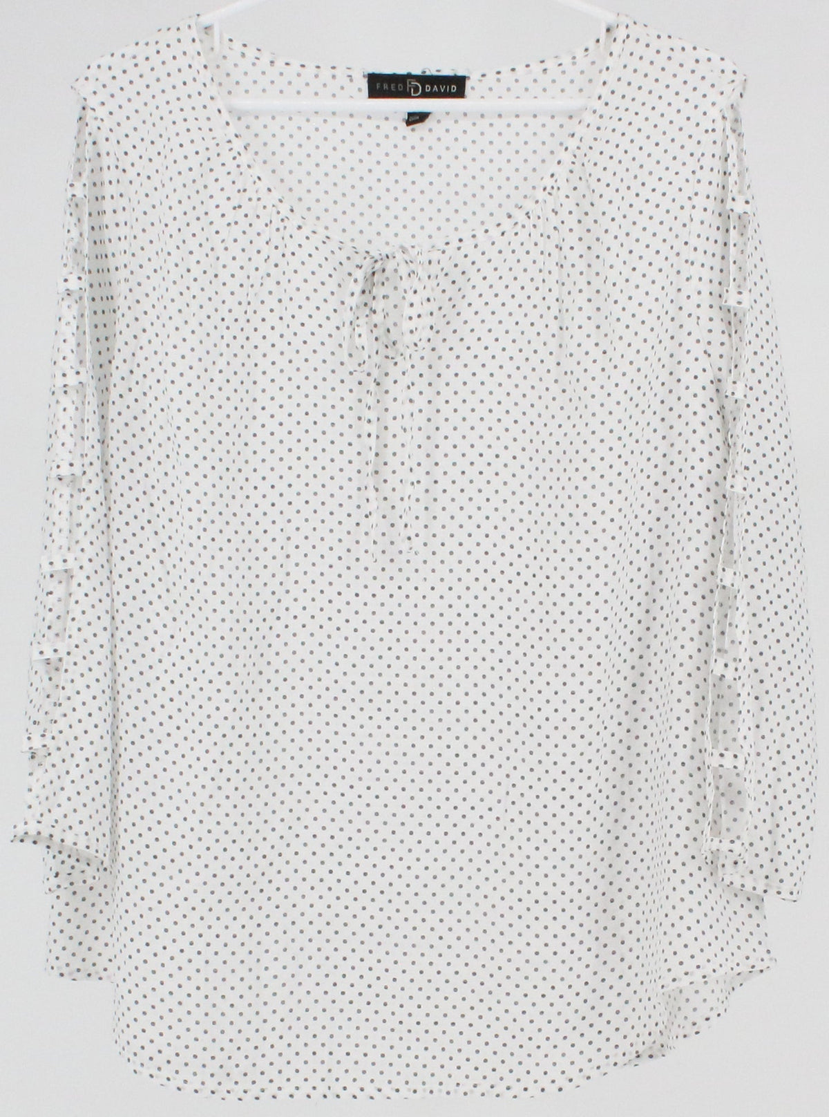 Fred David White With Black Dots Open Sleeves Top