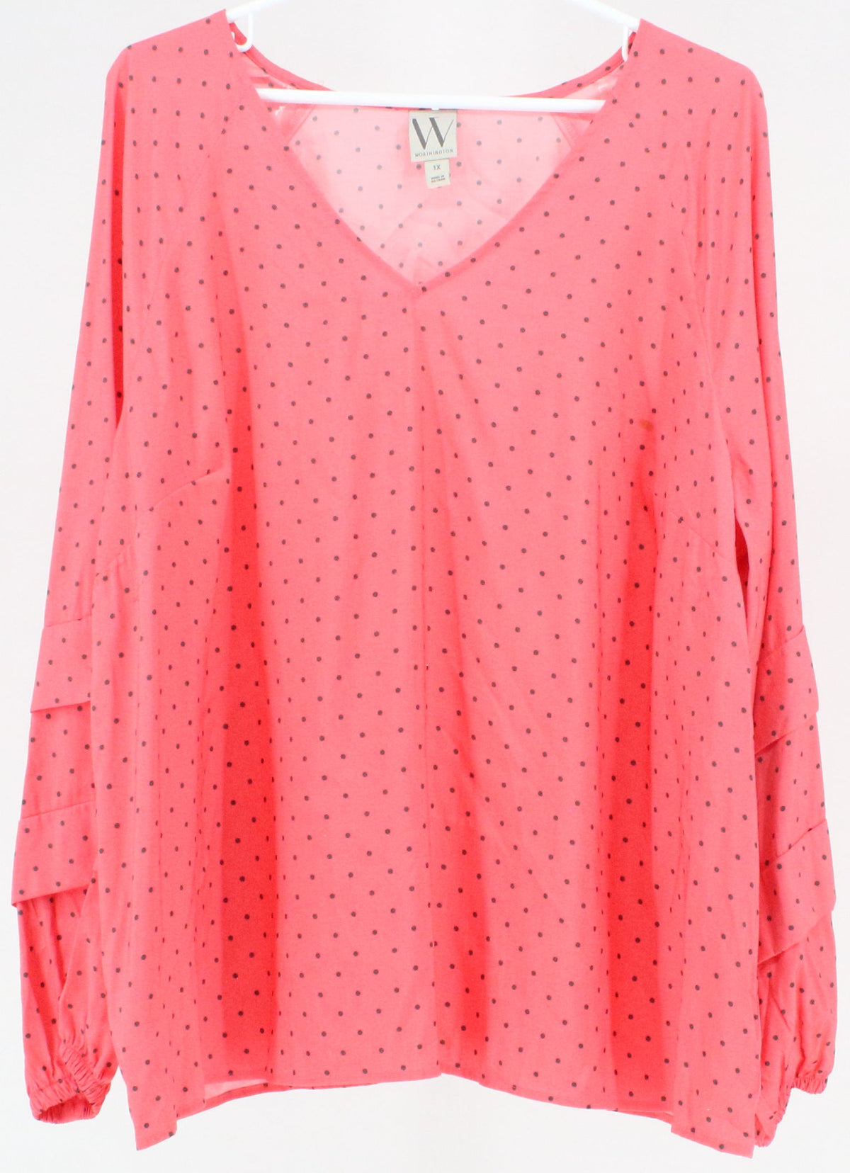 Worthington Coral With Black Mini Dots V Neck Long Sleeve Top