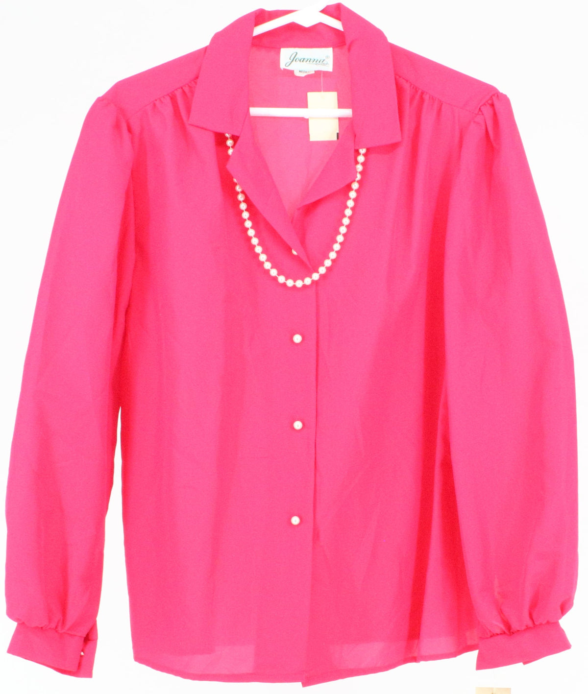 Joanna Pink Blouse With Pearl Necklace