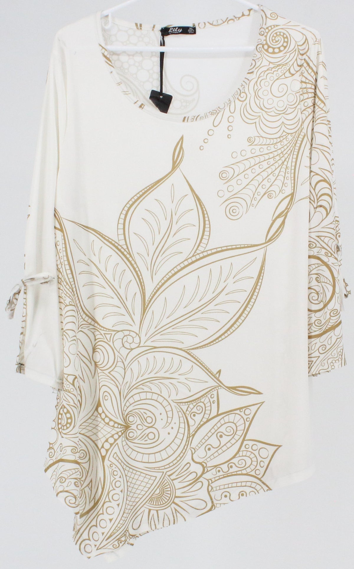 Lily Off White and Gold Printed Long Sleeve Top