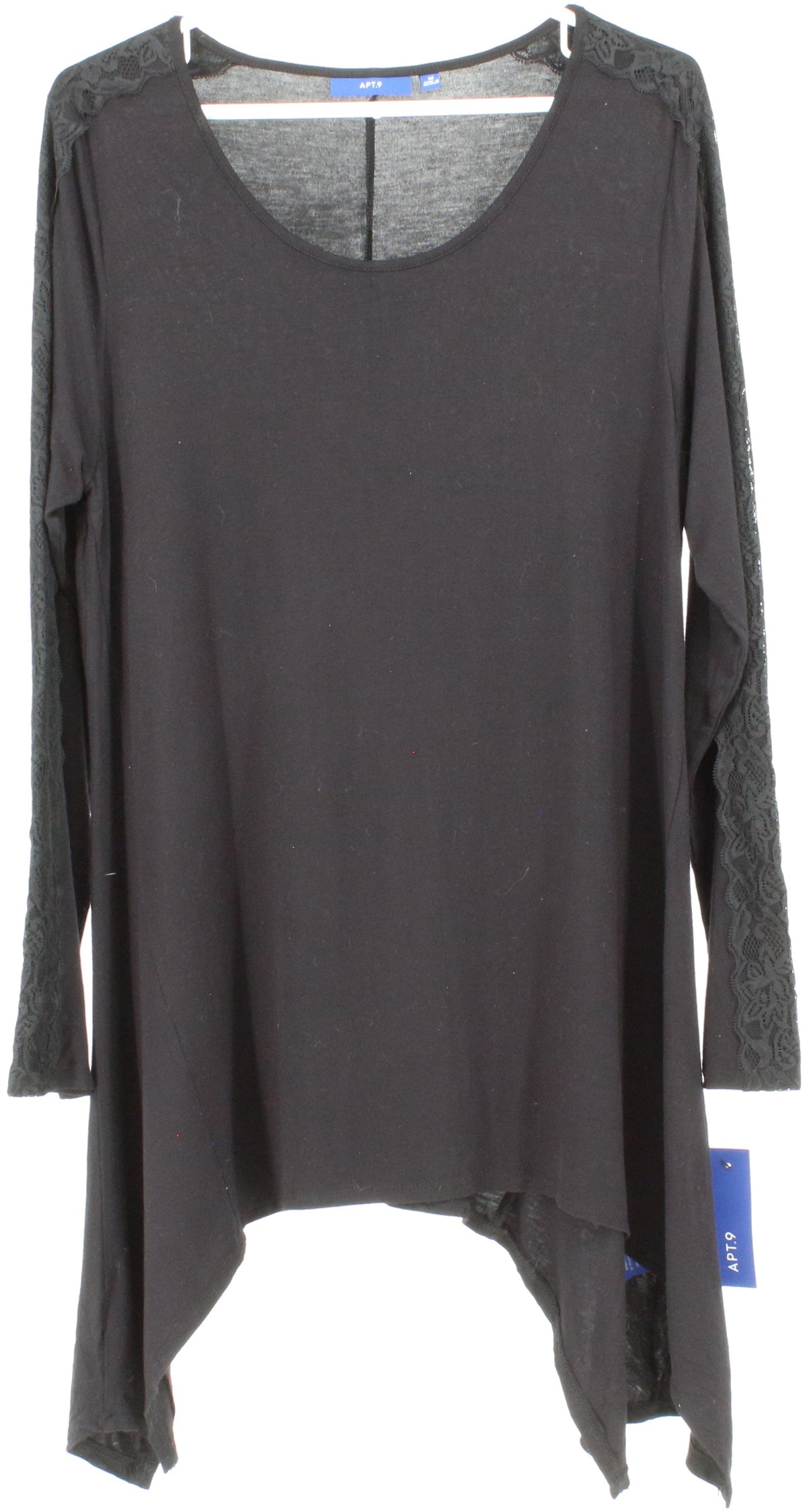 Apt.9 Black Asymmetric Hem Long Sleeve Top
