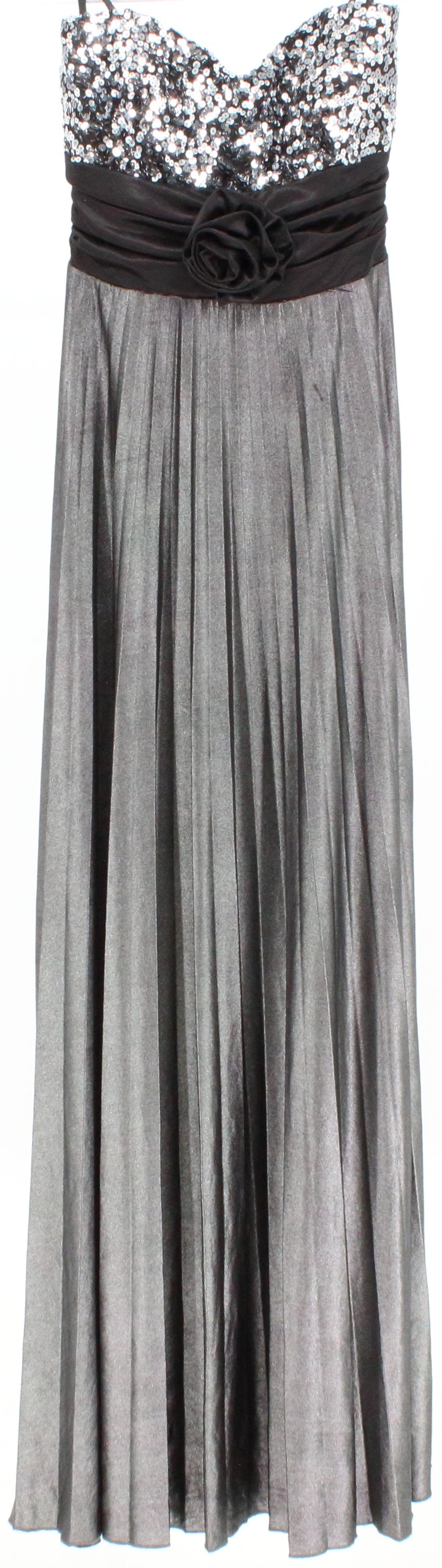 Speechless Shiny Grey Black and Silver Sequins Long Strapless Dress