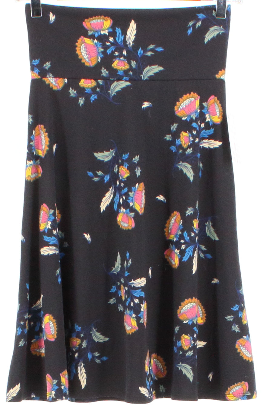 Lula Roe Black Floral Print Mesh Skirt