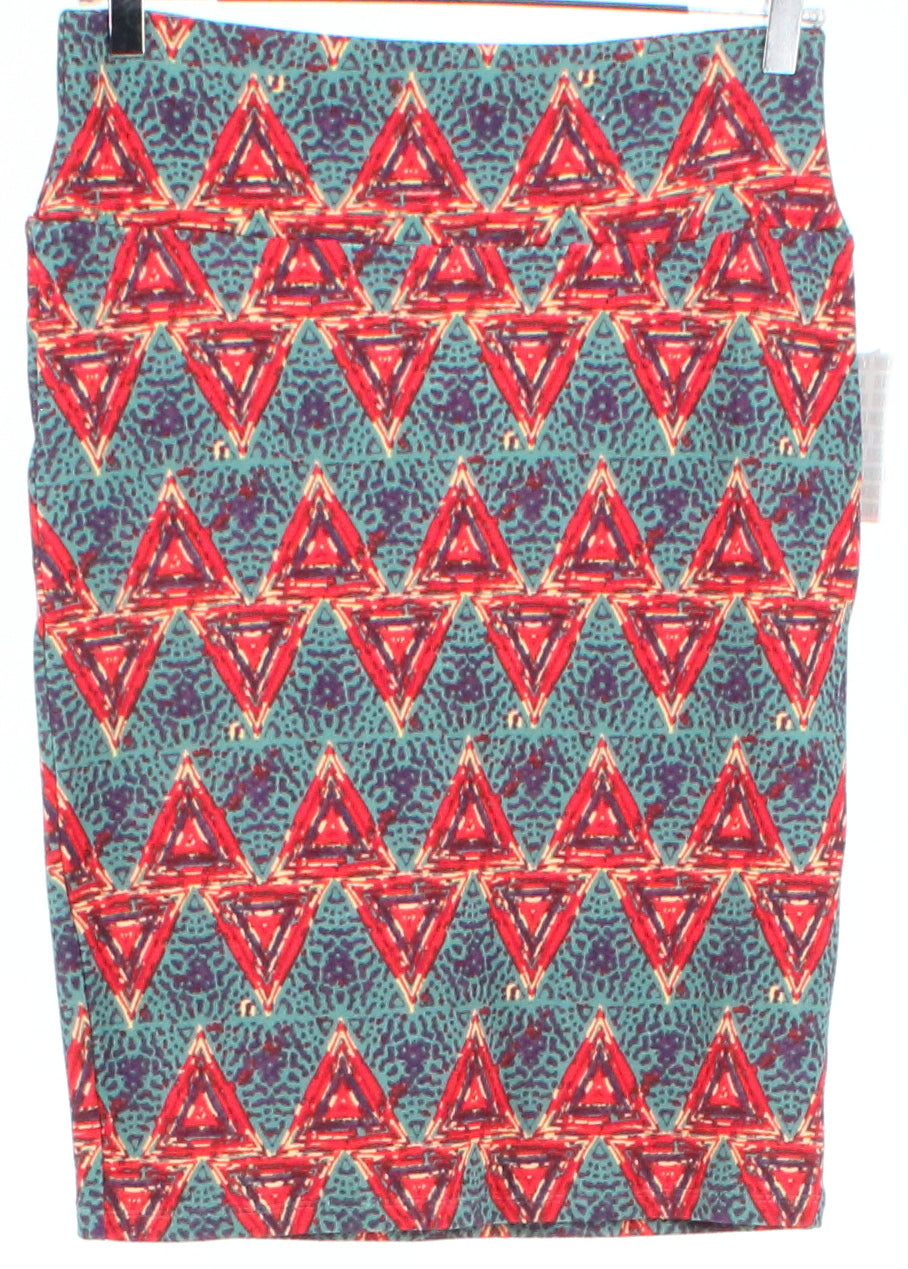 Lula Roe Green Red and Blue Triangles Print Mesh Skirt