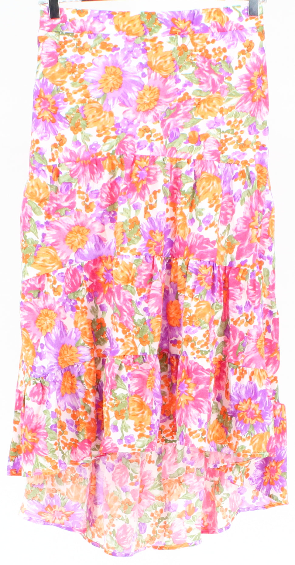 Simple Fun Multicolor Flower Print Mid Skirt