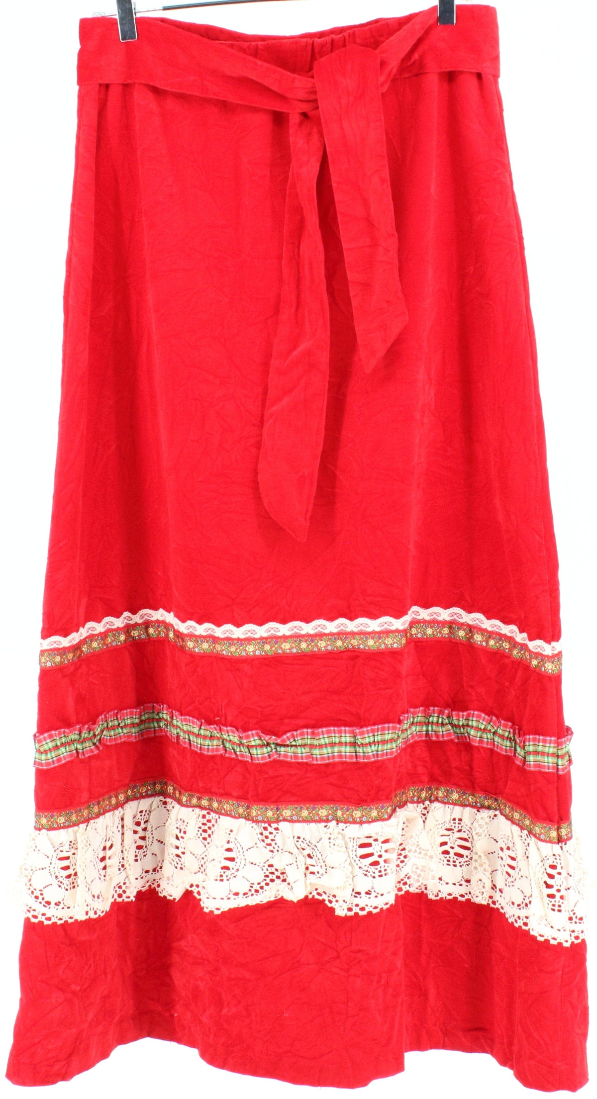 Tumbleweeds Red Velvet Long Skirt With Trims