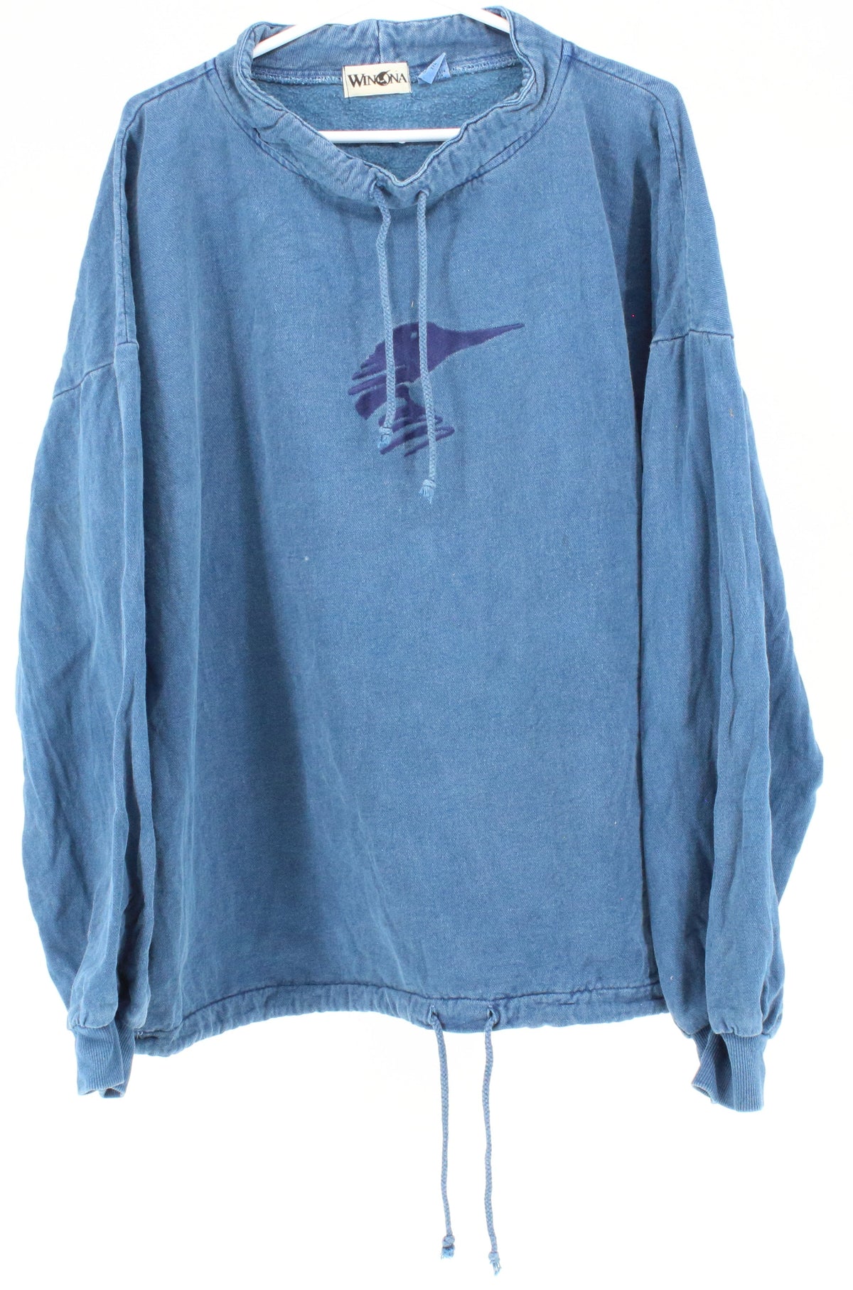 Winona Front Embroided Neck & Hem Slace Blue Sweatshirt
