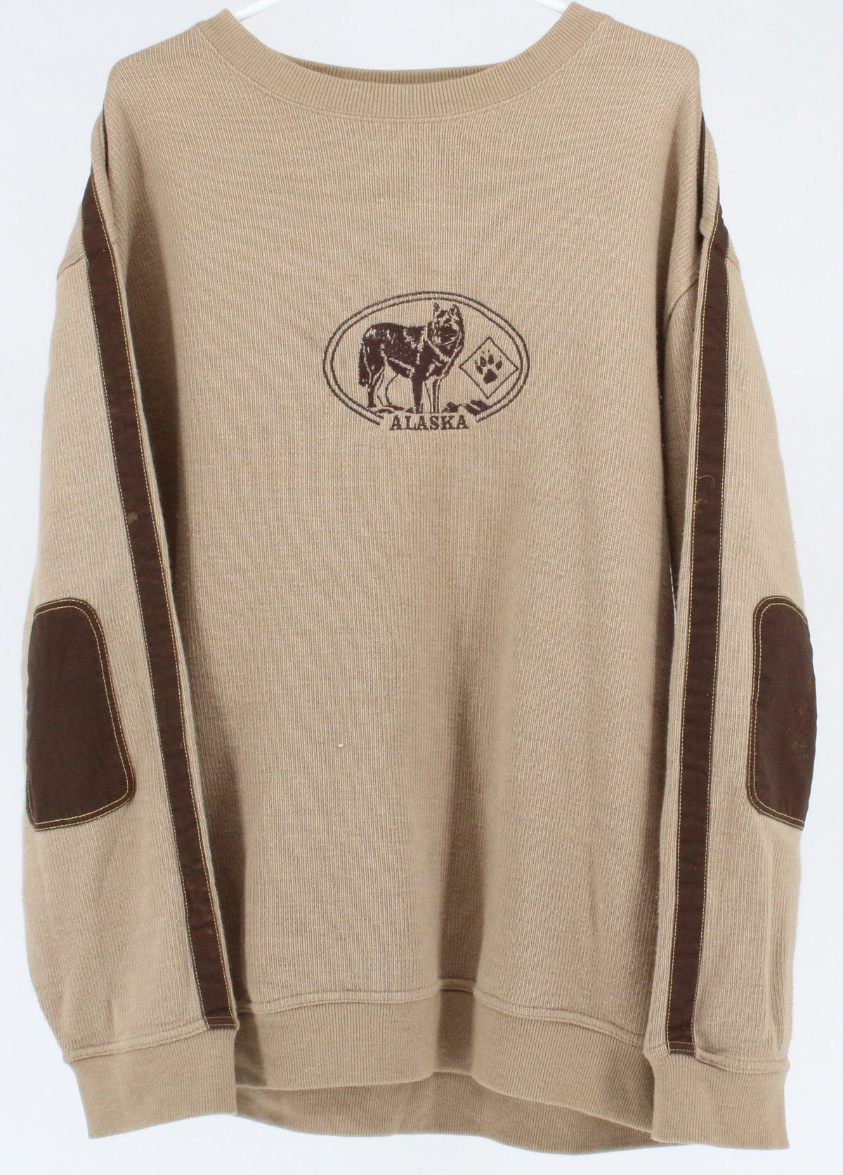 Renegade Club Alaska Front Embroidered  Elbow Patch Beige Sweatshirt