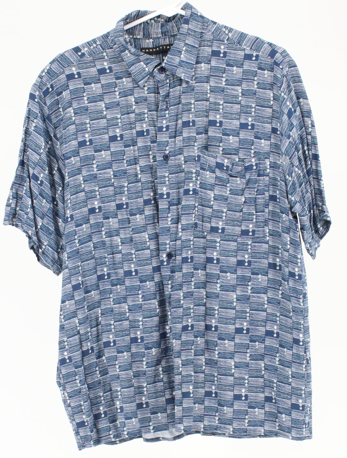Manhattan Blue & White Printed  Short Sleeve Shirt