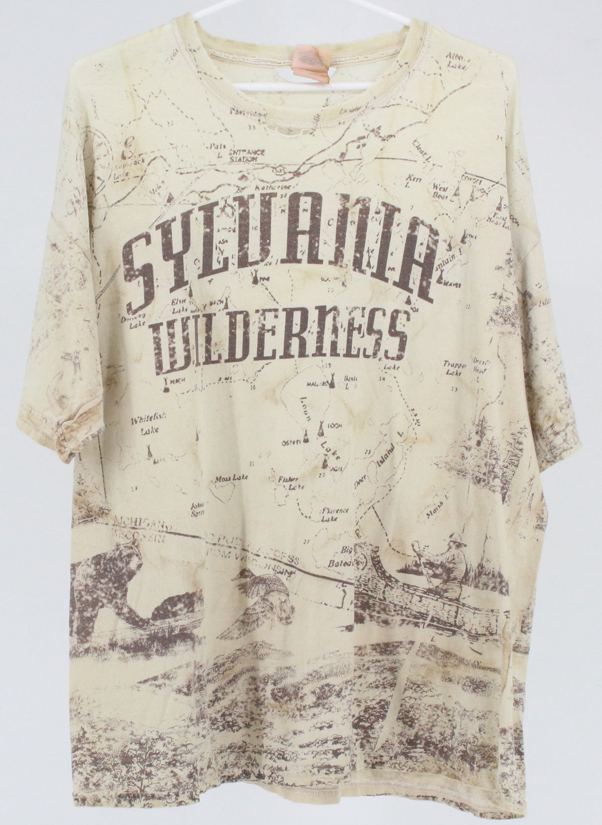 Gildan Heavy Cotton Beige Front & Back Printed Distressed T-Shirt