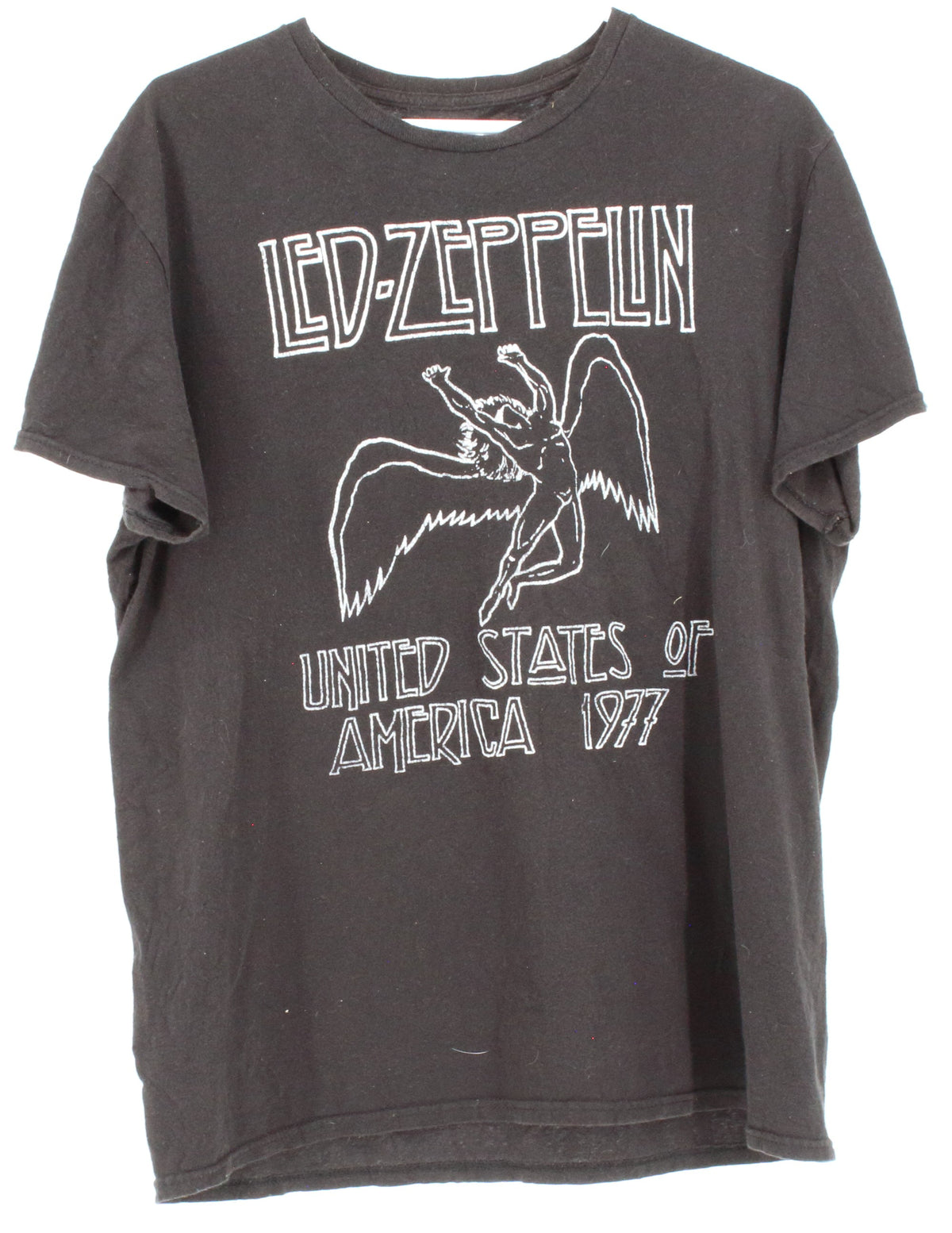 Led Zeppelin USA 1977 Front Graphic Print Black Band T-Shirt