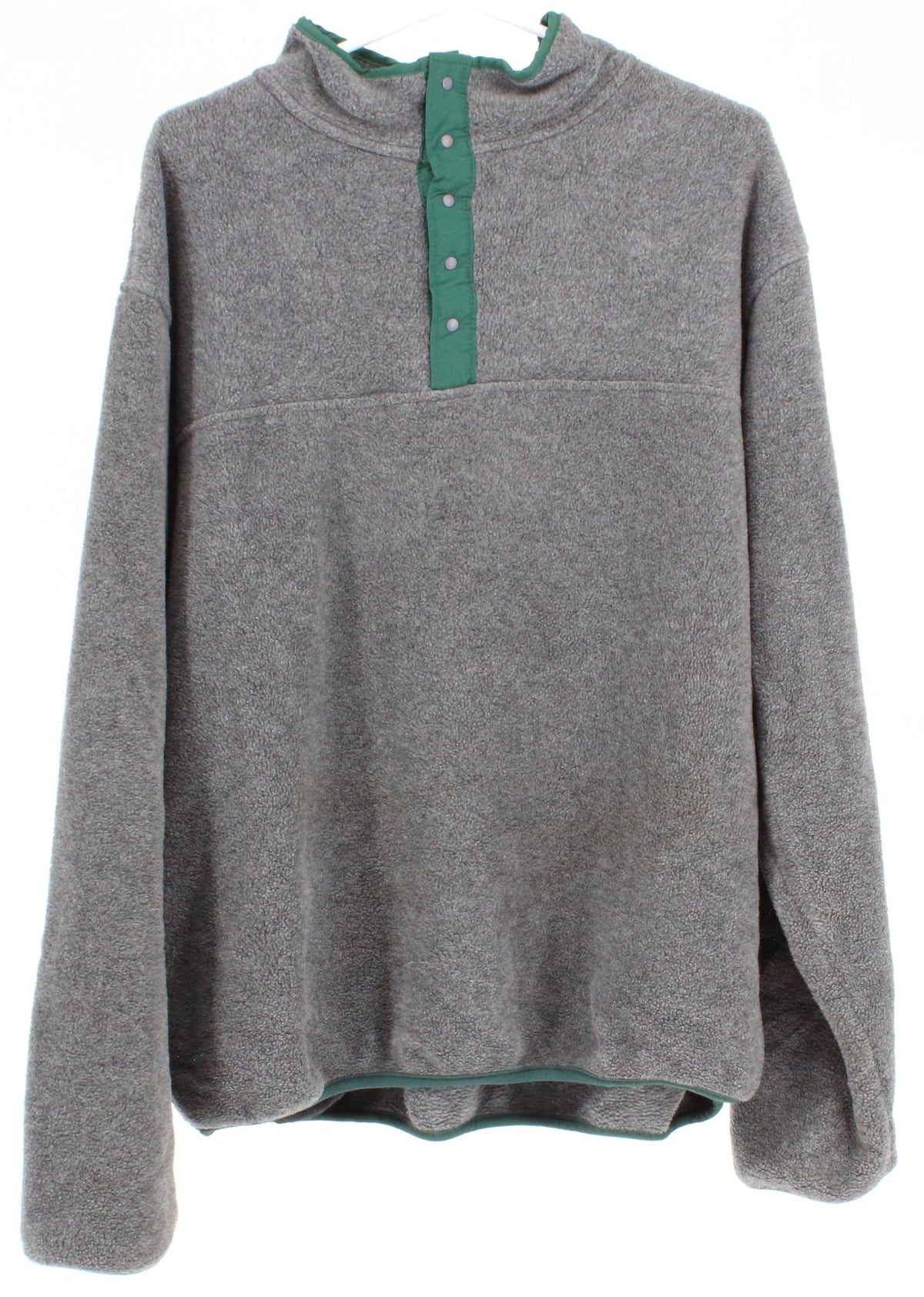Dark Grey Fleece Sweatshirt With Green Hem And Buttons