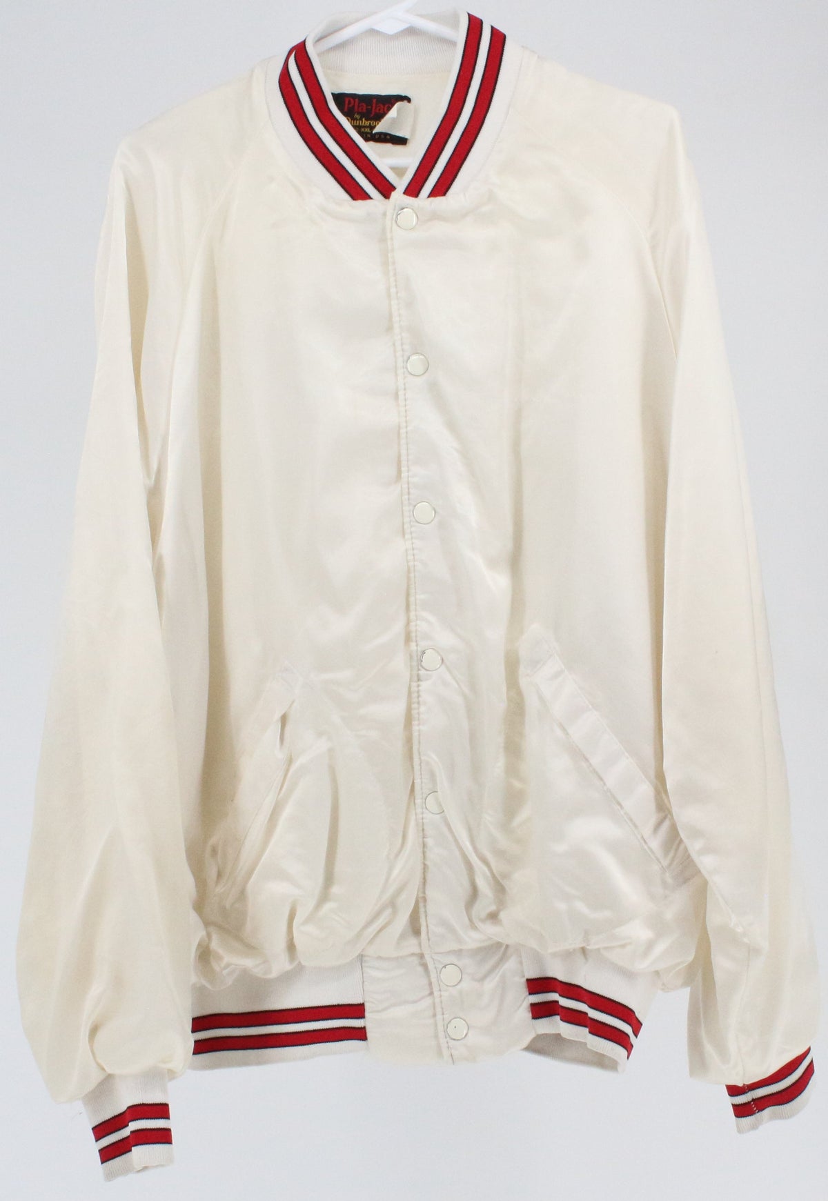 Pla-Jac By Dunbrooke "Wolx 94.4 fm" Off-White Slik Quilted Bomber Jacket