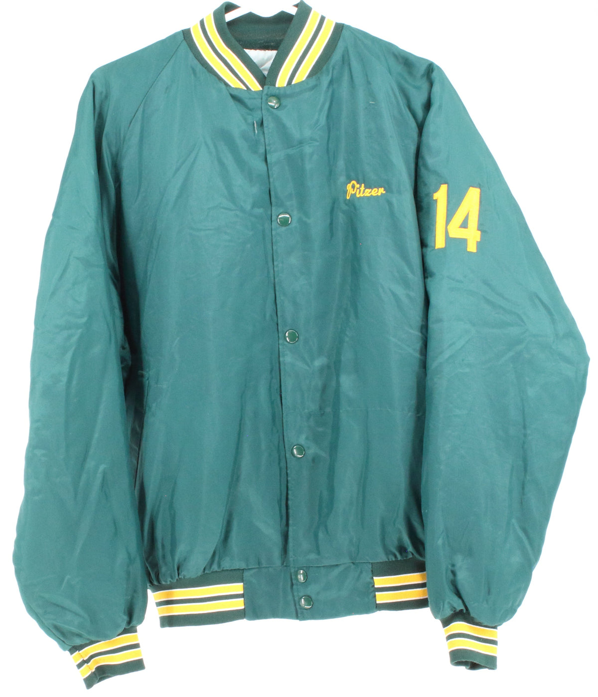 ASW Jackets Dark Green and Yellow Pitzer Hornet Softball Bomber Jacket