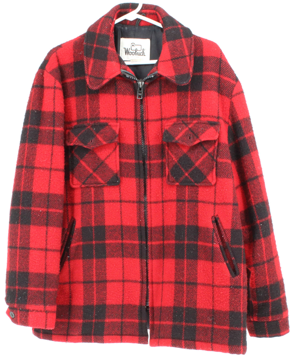 Woolrich Red & Black Plaid Wool Zip-Up Jacket