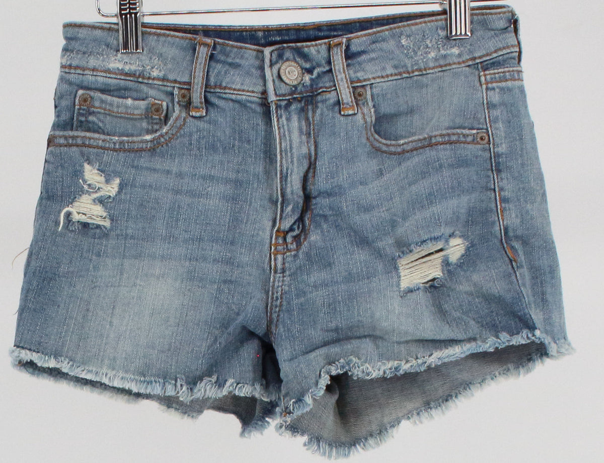 Aeropostale High Waisted Light Distressed Denim Shorts