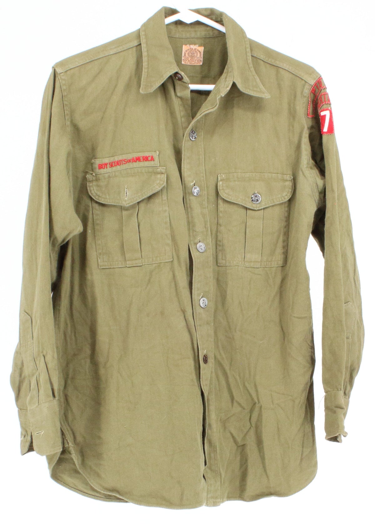 Boy Scouts Of America 7 Khaki Button Up Uniform Shirt