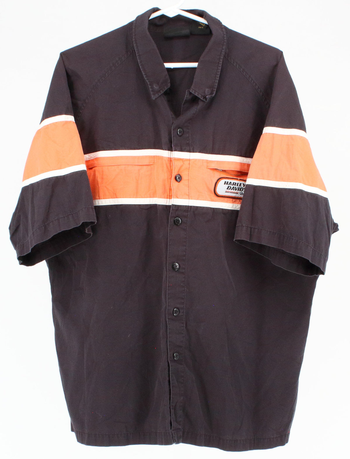 Harley Davidson Racing Black & Orange Back Patch Embroided Short Sleeve Shirt
