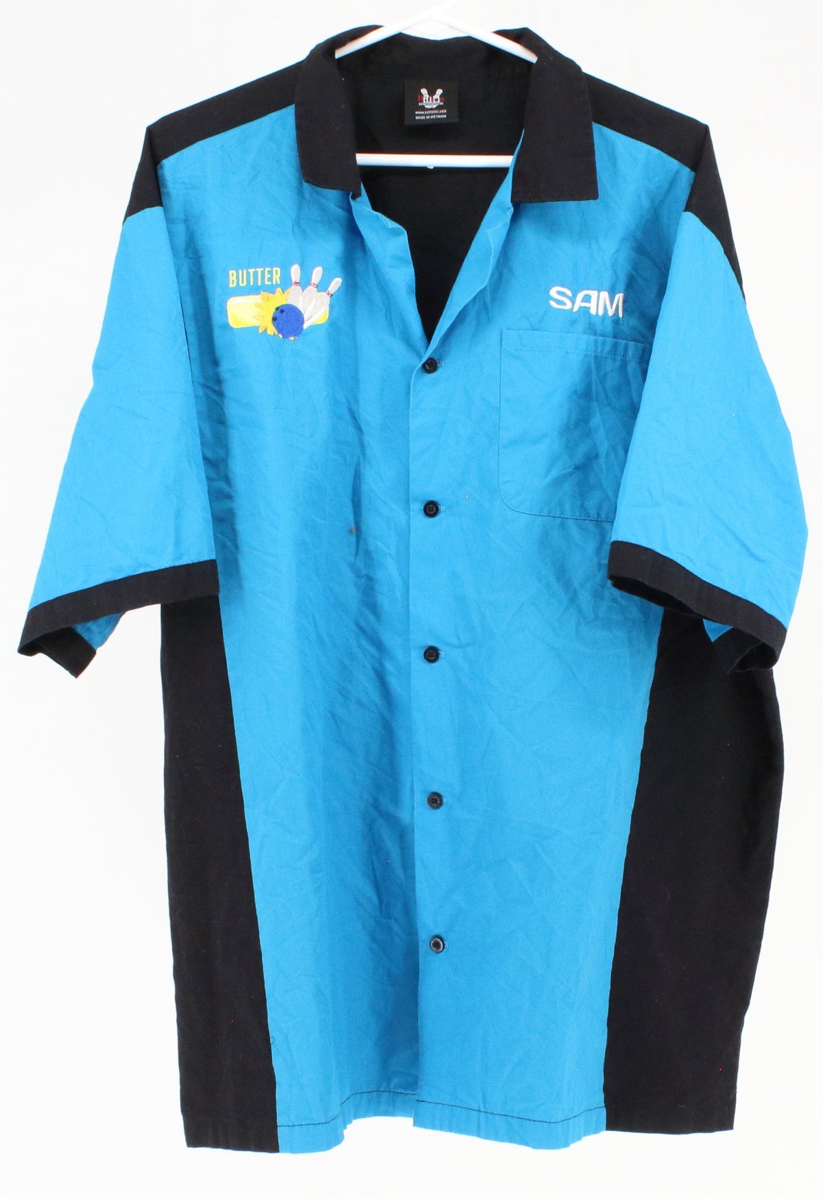 Hilton Bowling Retro Team Butter Blue & Black Short Sleeve Bowling Shirt