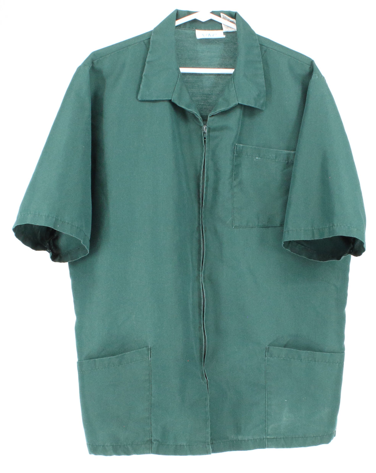 VAC Veterinary Apparel Company Dark Green Zip Up Multi Pocket Short Sleeve Shirt