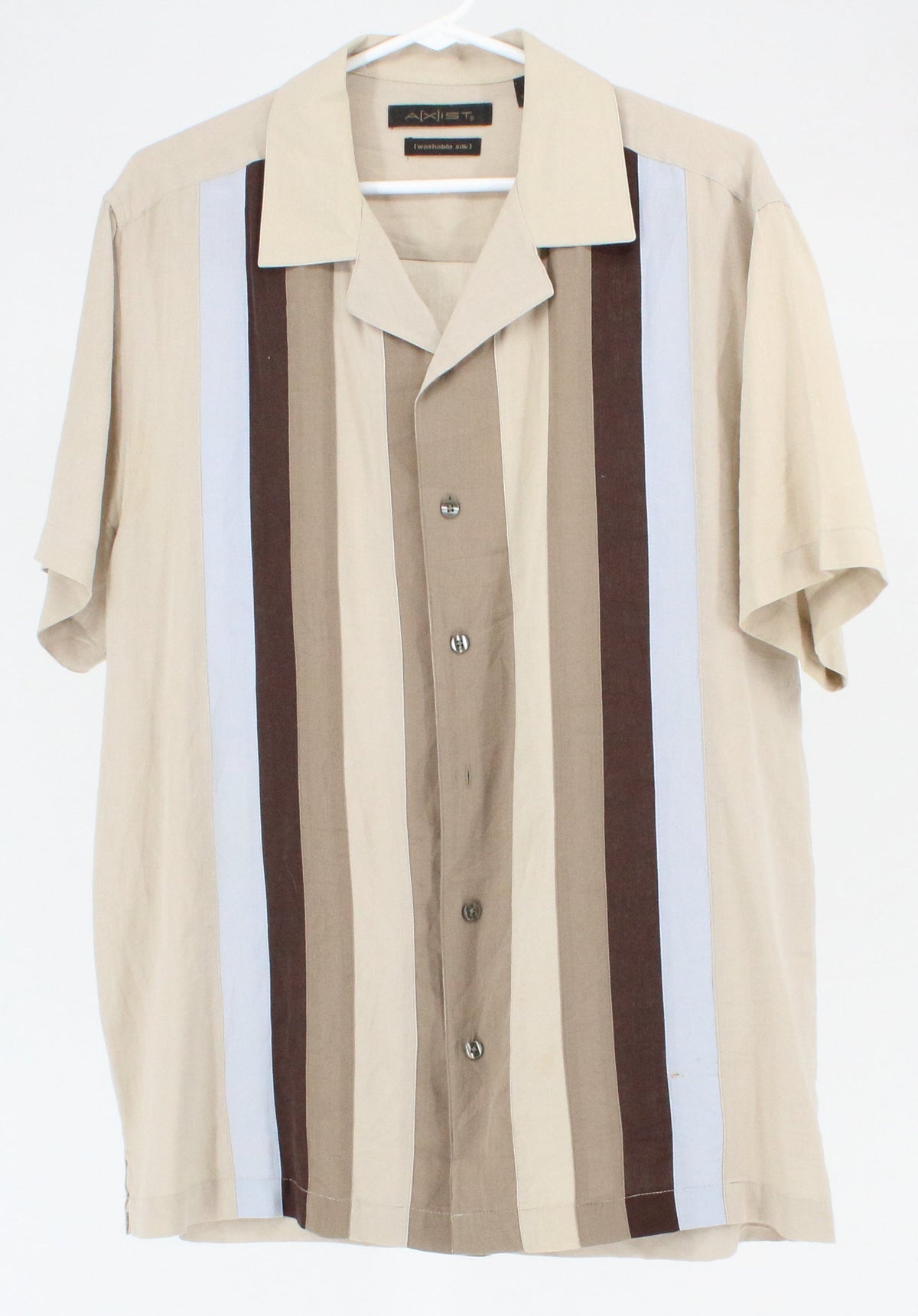 Axist Washable Silk Beige Stripe Design Half Sleeve Shirt