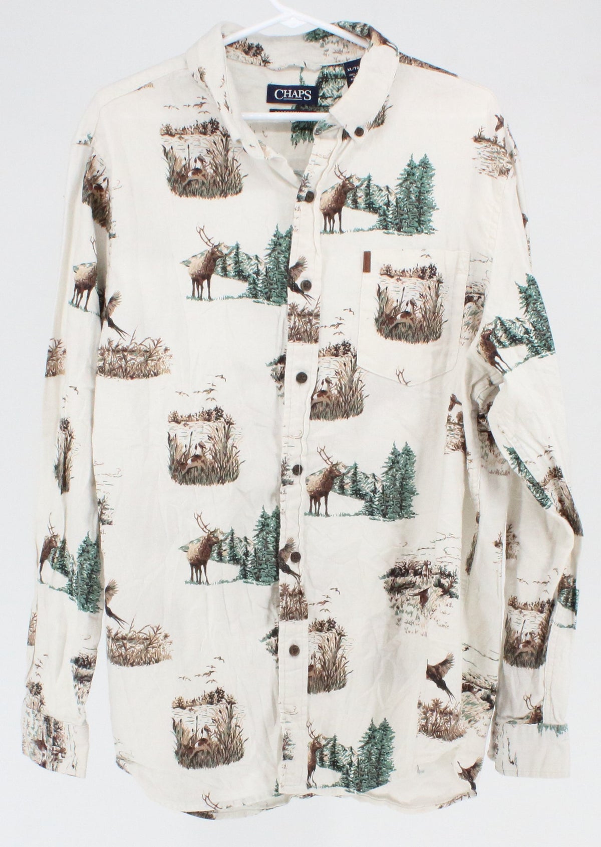 Chaps Performance White Animal and Forest Print Half Sleeve Shirt