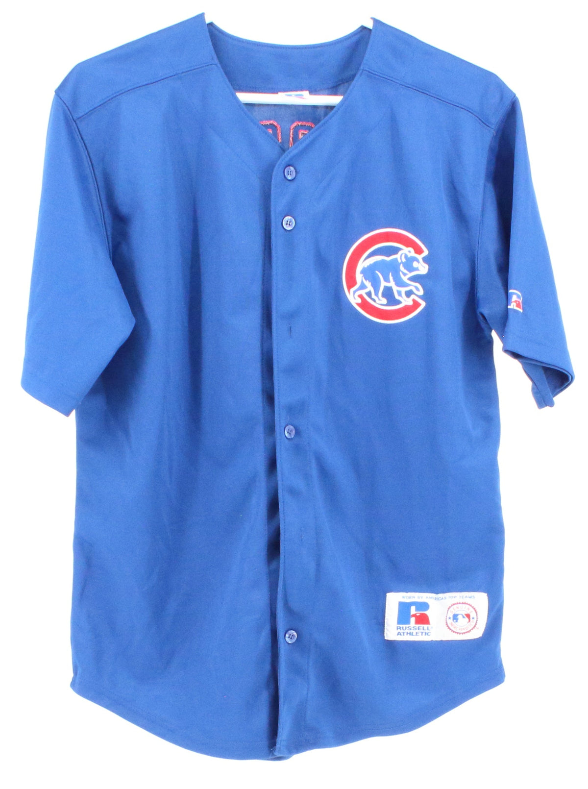 Russell Athletic Navy Blue Wood 34 Chicago Cubs Patch Baseball Short Sleeve Jersey