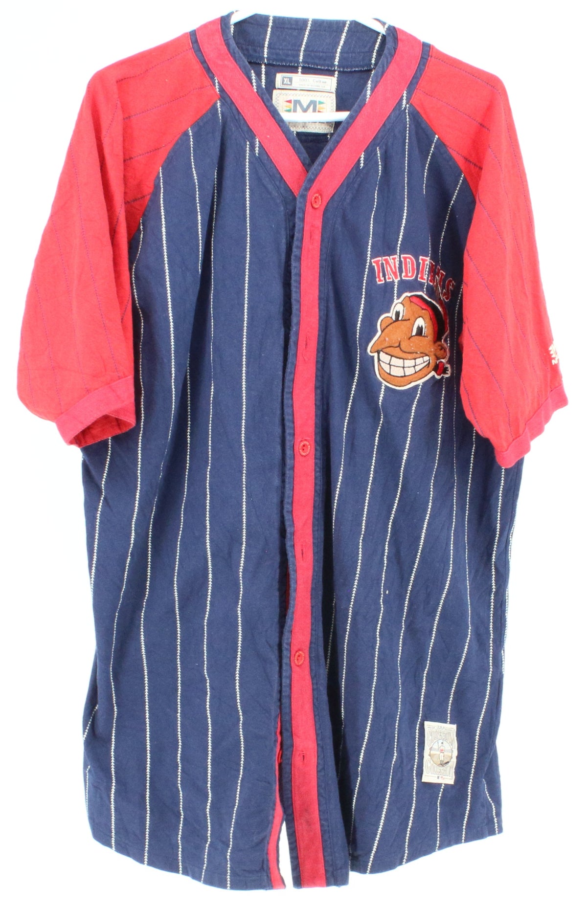 Mirage Navy Blue & Red Indians Short Sleeve Baseball Jersey