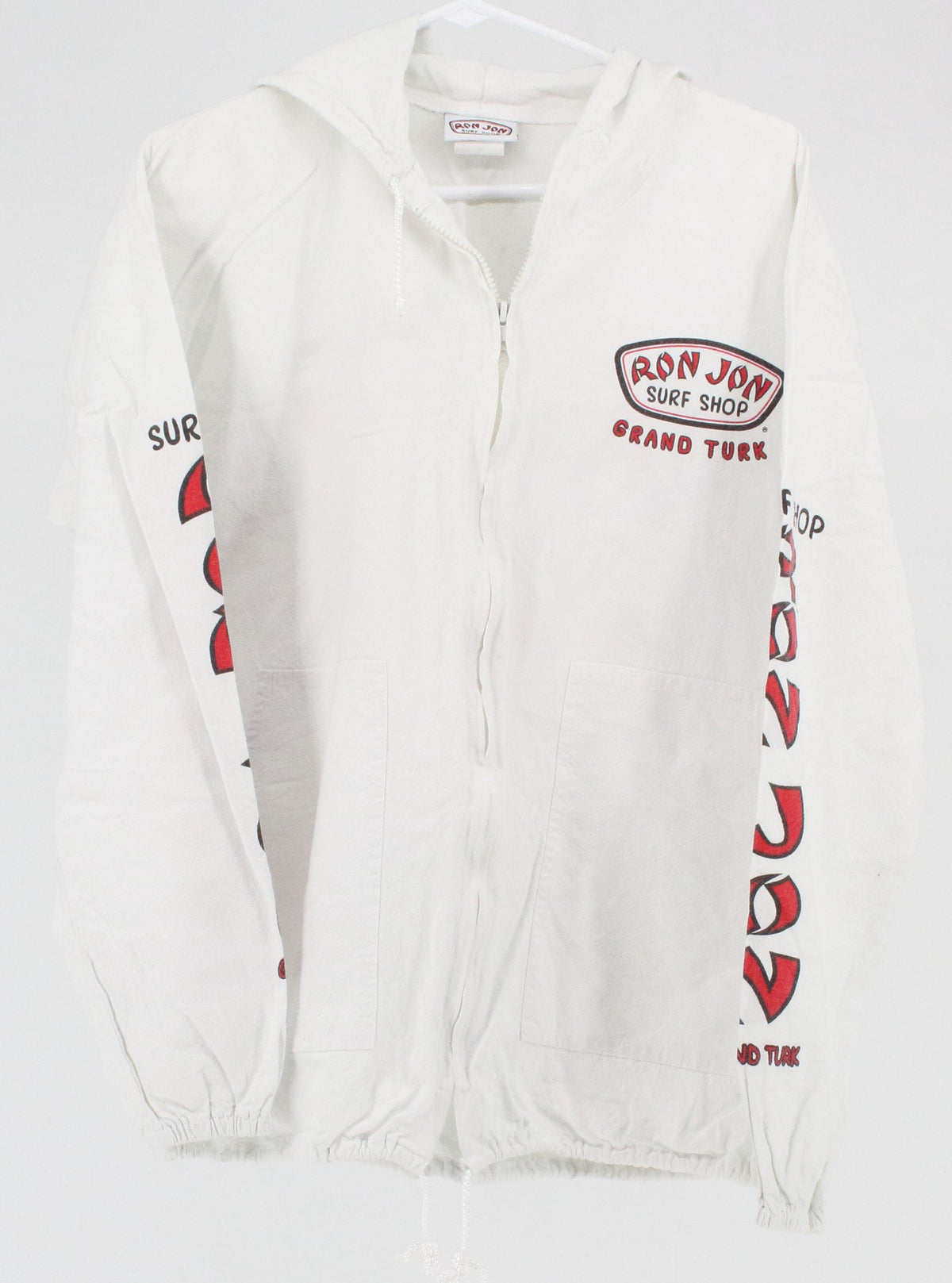 Ron Jon Surf Shop White Grant Turk Front, Back  & Sleeve Graphic Hooded Zip Up Jacket