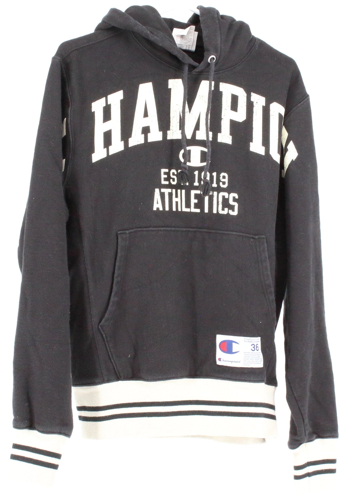 Champion Reverse Weave Black Est 1919 Front Graphic Print Hooded Sweatshirt