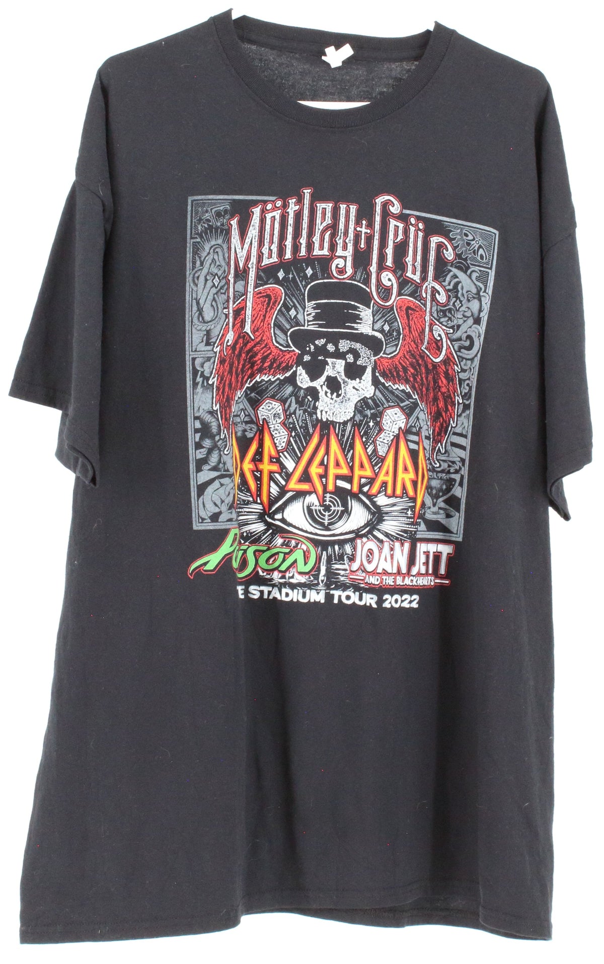 Jerzees Dri- Power Black Motley Crue DEF Leppard The Stadium Tour 2022 Front & Back Graphic Band Tee