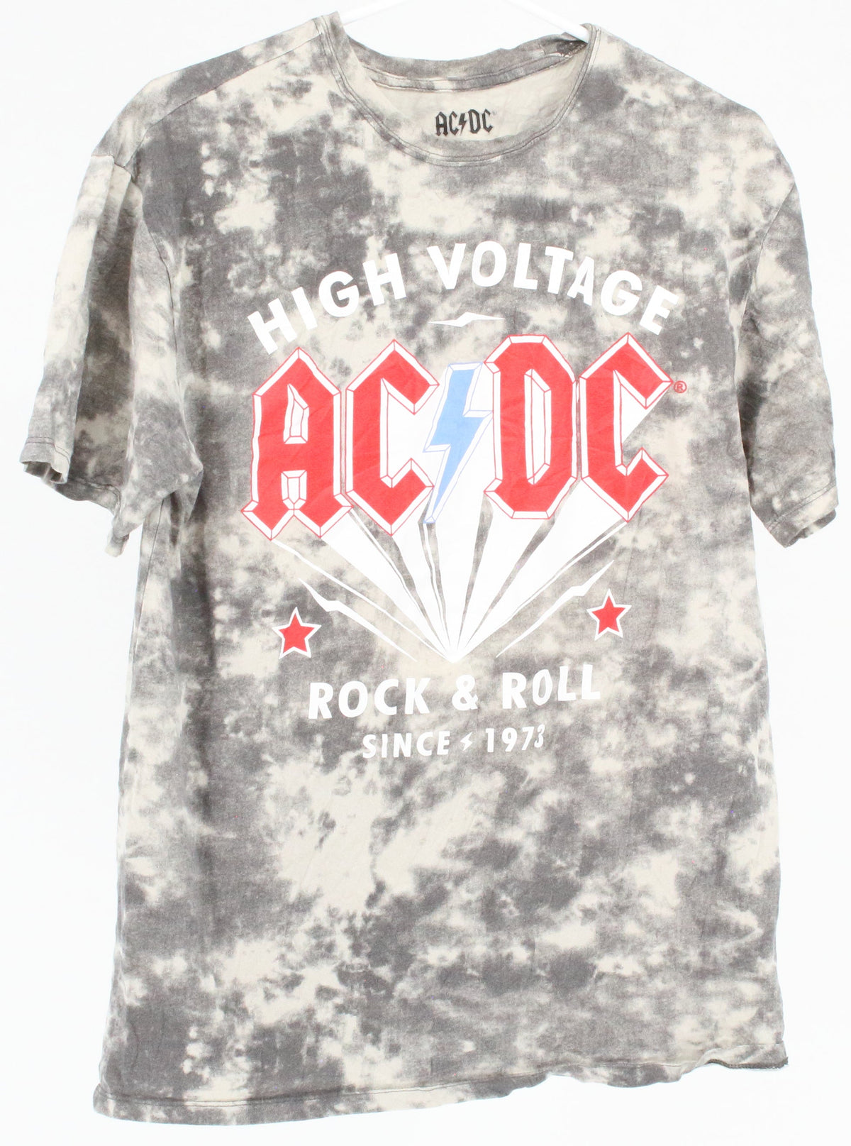 ACDC Grey Tie Dye High Voltage Rock n Roll Front Graphic Band Tee