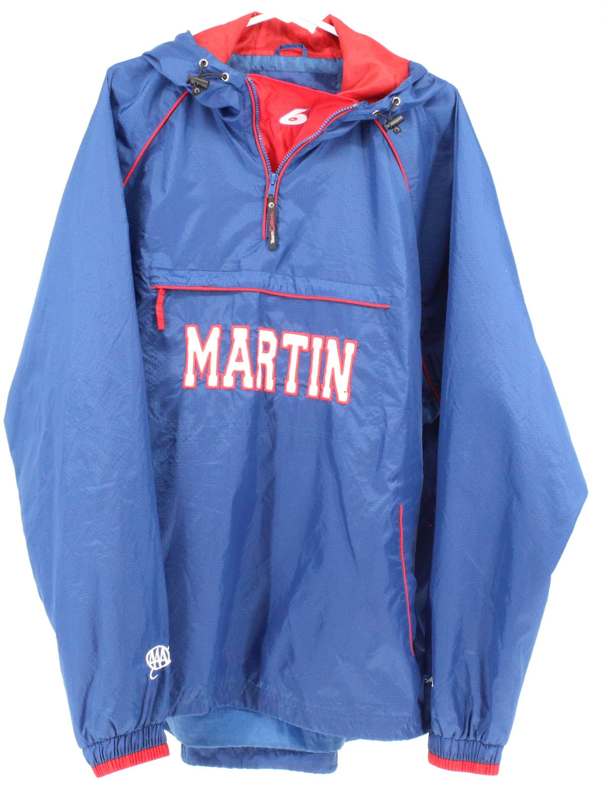 Team Caliber Blue & Red Martin Number 6 Hooded Nylon Hooded Sweatshirt