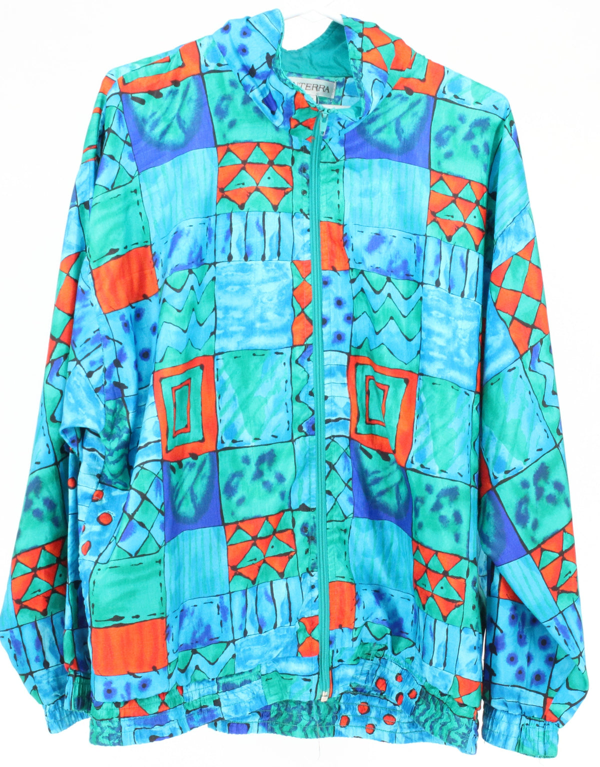 Sunterra Turquoise High Neck Printed Nylon Jacket