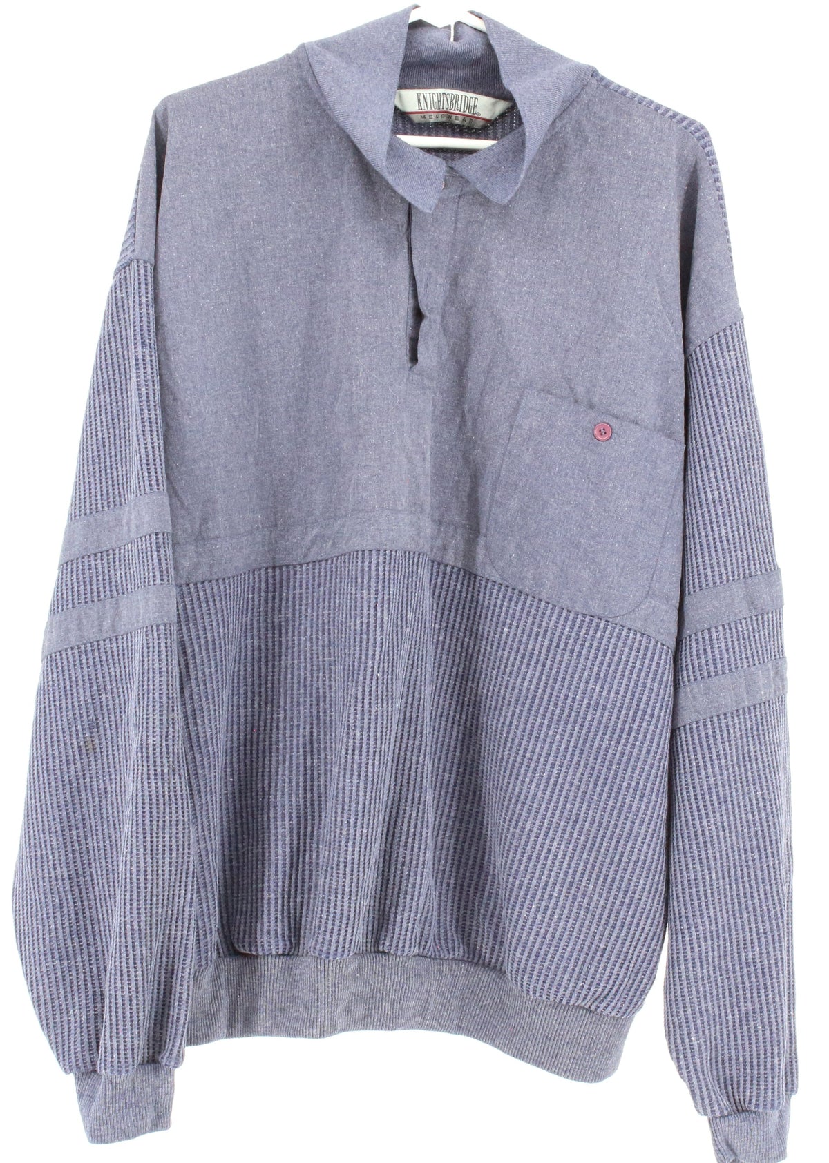 Knightsbridge Menswear Blue Cableknit Button-up Sweatshirt