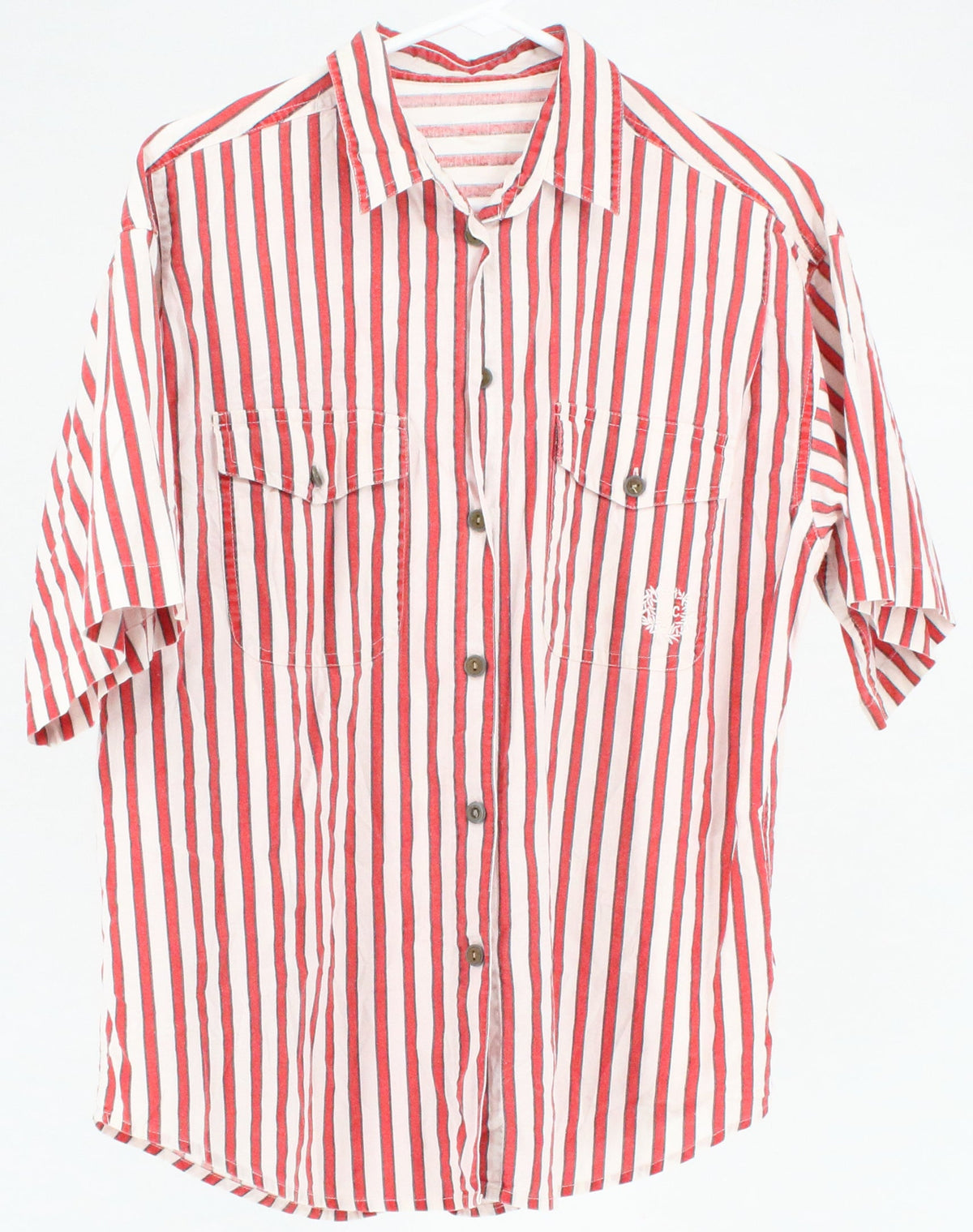 Red & White KSC Embroidered logo Vertical Striped Short Sleeve Shirt