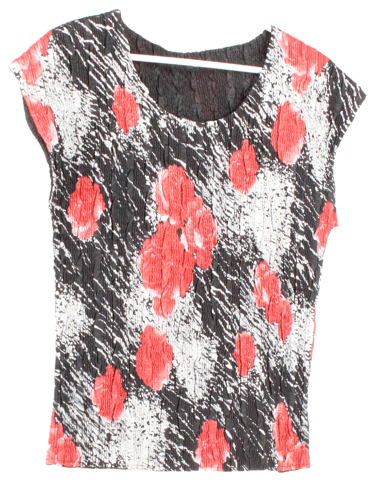 Black & Red Printed Crinkled Satin Top